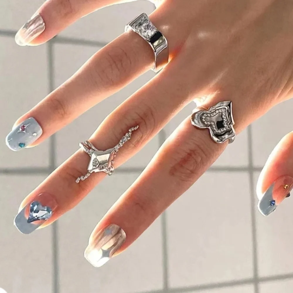 2/$16 3D Rhinestone Stars Hearts Plaid Press On Nails